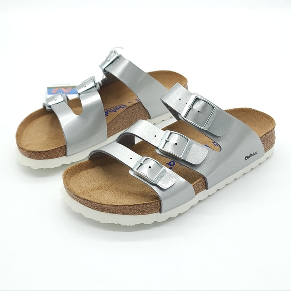 Betula Birkenstock Leo Silver Soft Footbed Narrow Fit Sandal Women's Size 6 - Picture 9 of 12